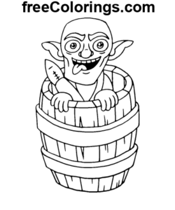 Kobold in einem Fass Ausmalbild