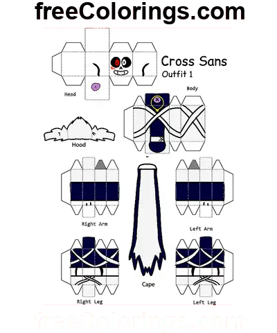 Cross Sans Minecraft Skin 1 Papercraft Ausmalbild