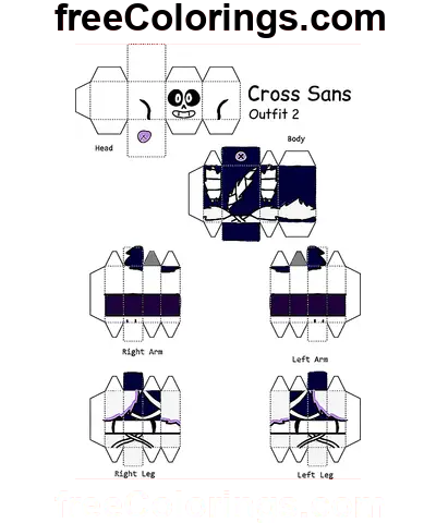 Cross Sans Minecraft Skin 2 Papercraft Ausmalbild