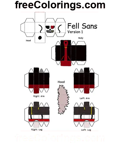 Fell Sans Minecraft Skin Version 1 Papercraft Ausmalbild