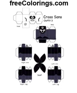 Cross Sans Minecraft Skin Papercraft página de colorir