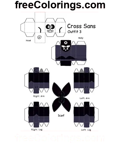 Cross Sans Minecraft Skin Papercraft página de colorir