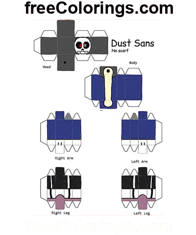 Dust Sans No Scarf Minecraft Skin Papercraft página de colorir