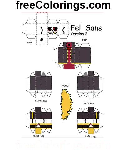 Fell Sans Minecraft Skin Versão 2 Papercraft página de colorir