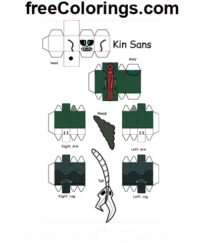 Kin Sans Minecraft Skin Papercraft página de colorir