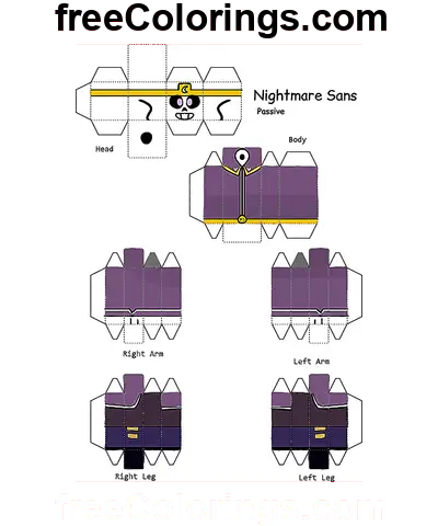 Nightmare Sans Minecraft Skin Passiva Papercraft página de colorir