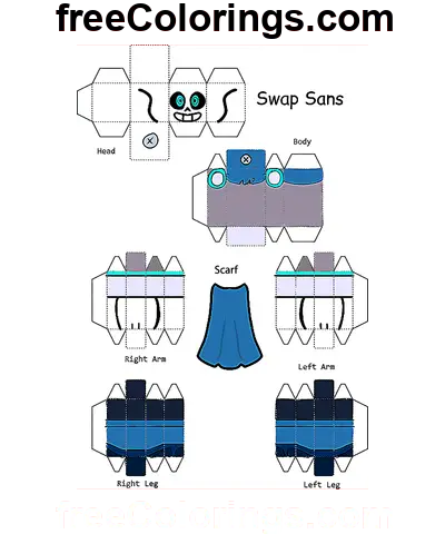 Swap Sans Minecraft Skin Papercraft página de colorir