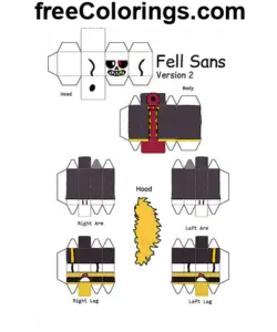 Fell Sans Minecraft Skin Version 2 Papercraft coloring page