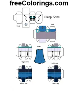 Swap Sans Minecraft Skin Papercraft coloring page