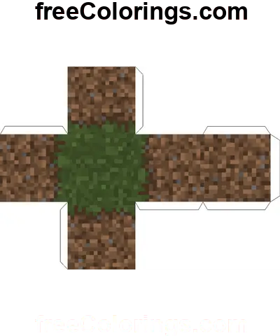 Grass Block Minecraft Cube Papercraft coloring page