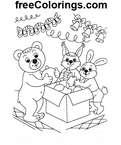 New Year Animal Friends coloring page