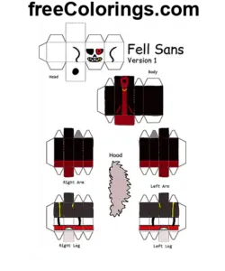 Fell Sans Minecraft Skin Versión 1 Papercraft dibujo para colorear