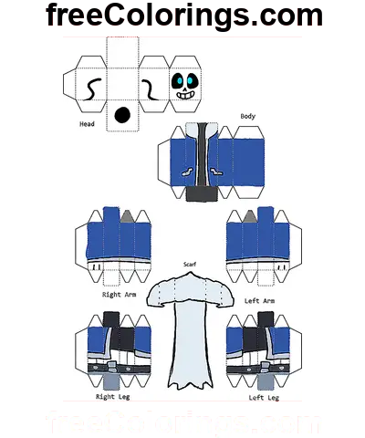 Abisso Sans Minecraft Skin Paper Craft disegno da colorare