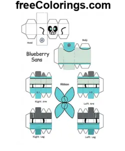 Blueberry Sans Minecraft Skin Papercraft farvelægning side